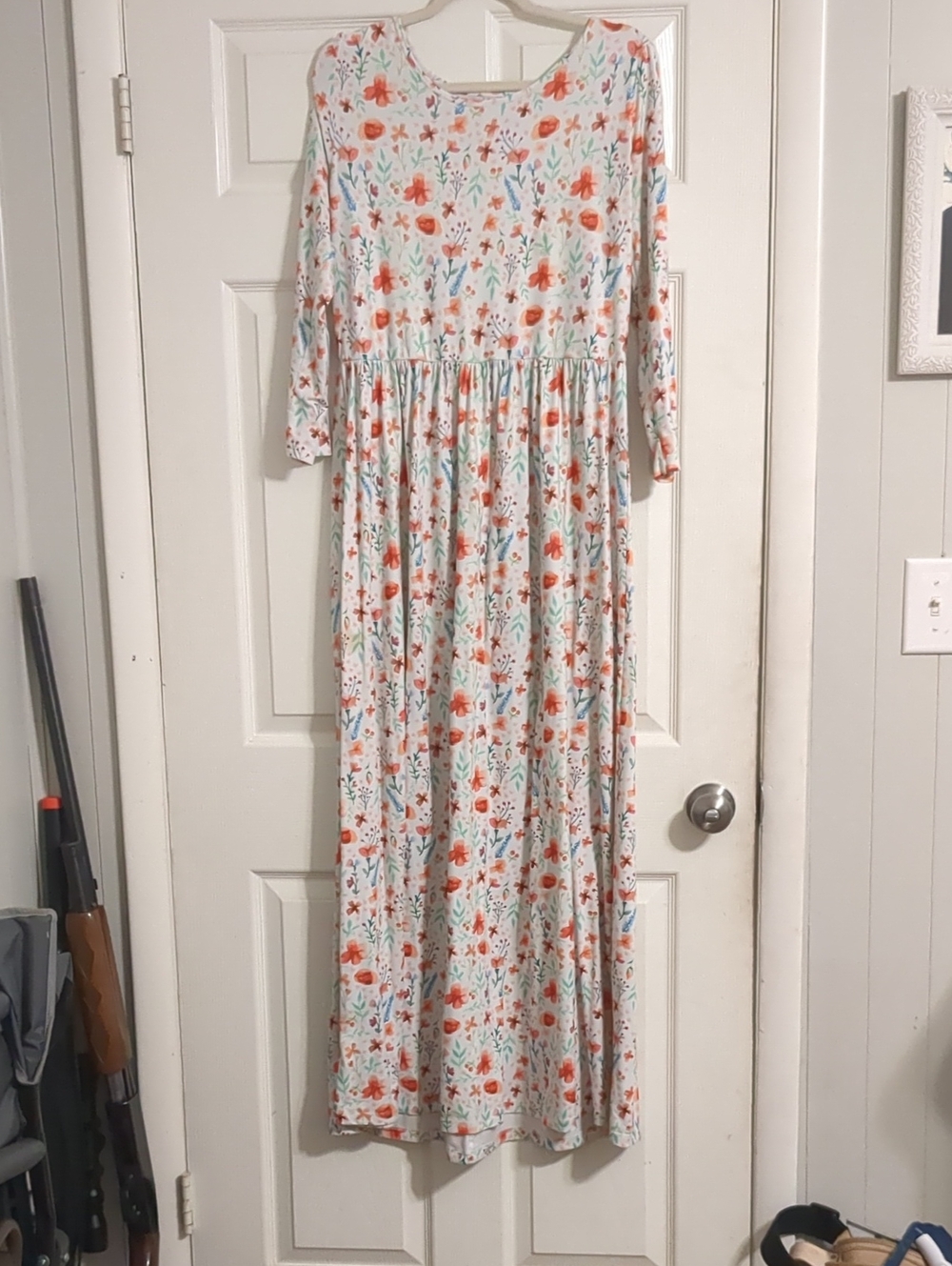 Floral White Maxi Dress with Coral Print
